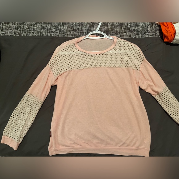 ! 2 for 20 ! PINK SWEATER WITH HOLES ABOVE CHEST AND FOREARMS - Picture 2 of 5